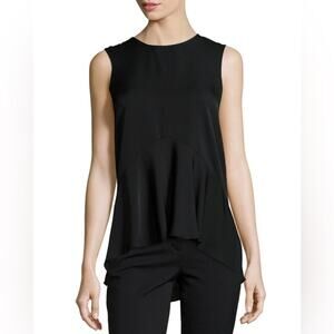Theory Black 100% Silk Laycee Arched Hem Sleeveless Top S EUC